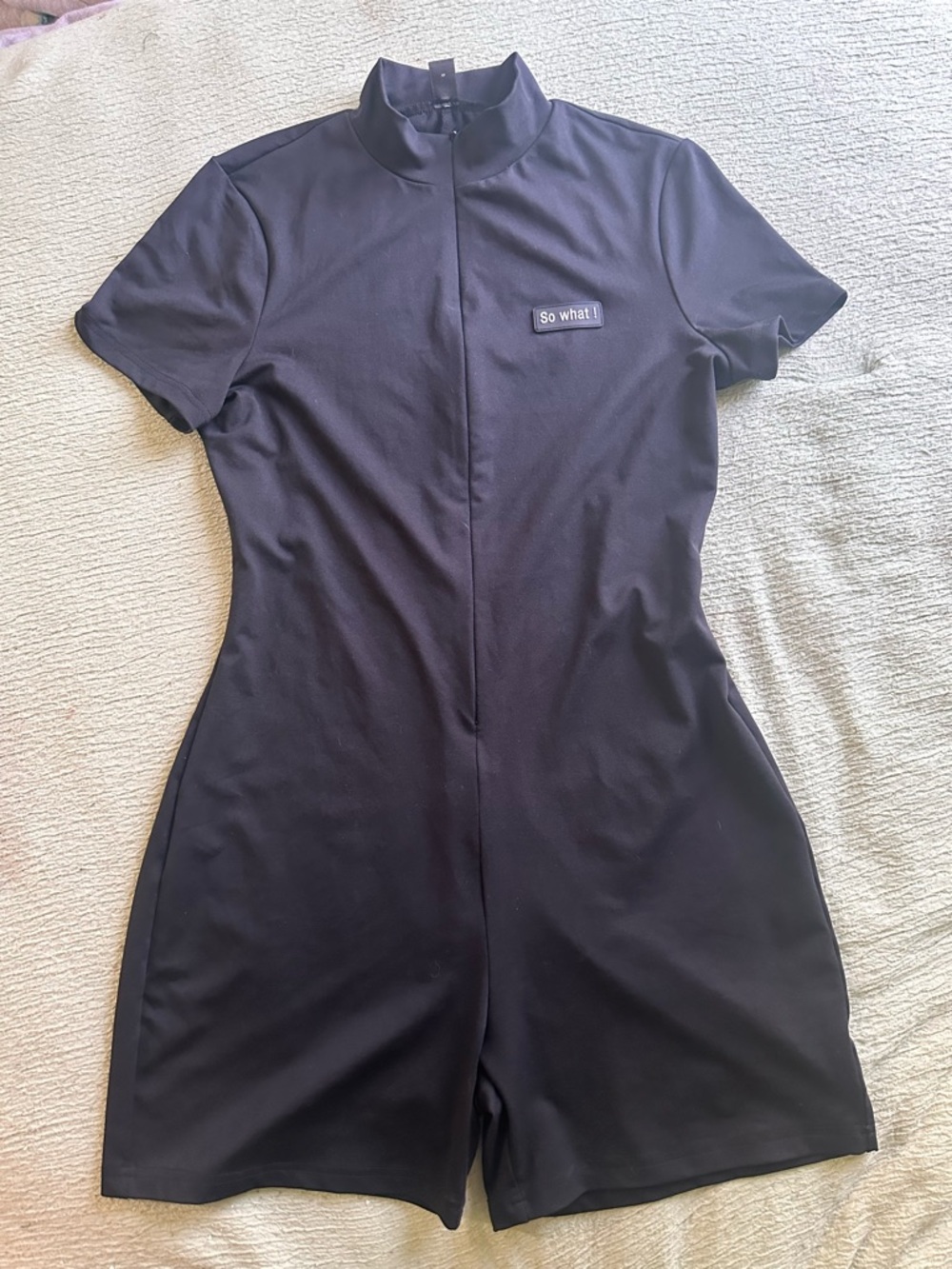 SHEIN Black Short Sleeve Zip Romper
